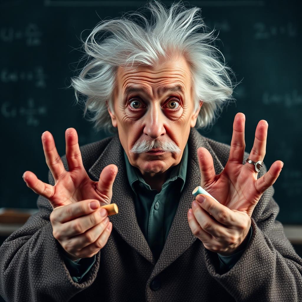 Vieux professeur de sciences avec craies multicolores